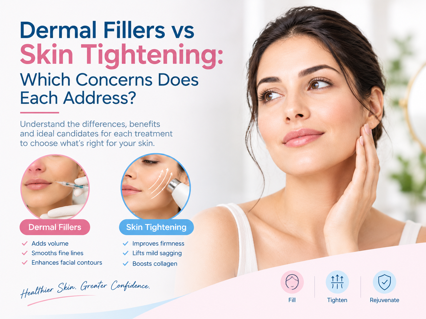 Dermal fillers vs skin tightening treatments for facial volume, fine lines and sagging skin