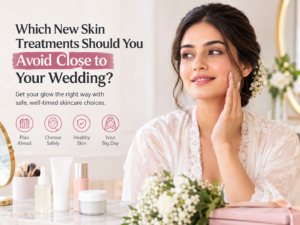 Bride-to-be following a skincare routine while considering skin treatments to avoid before her wedding.